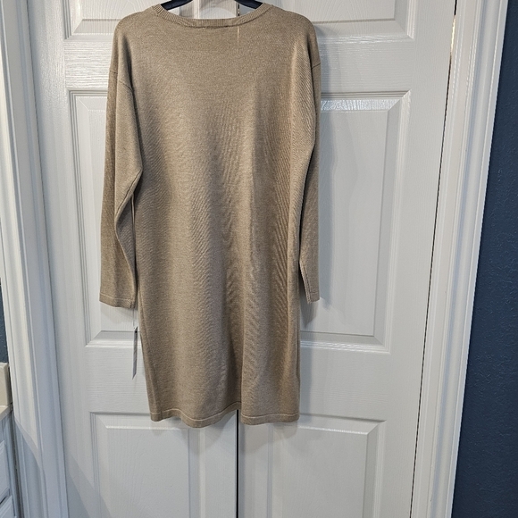 New Calvin Klein Long Sweater Dress w CK Bling Logo Tan/Gold Size SMALL - Picture 6 of 11